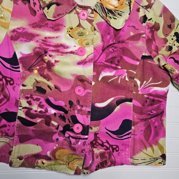 Vintage Floral Jacket Women’s Large Retro Button-Up Lightweight Spring Coat - Picture 6 of 7